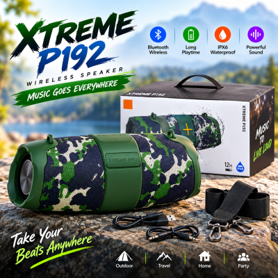 XTREME P192 Portable Wireless Waterproof Bluetooth Speaker – Powerful Sound, Deep Bass, IPX6 Water-Resistant, Multiple Playback Modes & Shoulder Strap